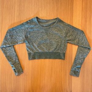Dark Green Long Sleeve Athletic Crop Top
